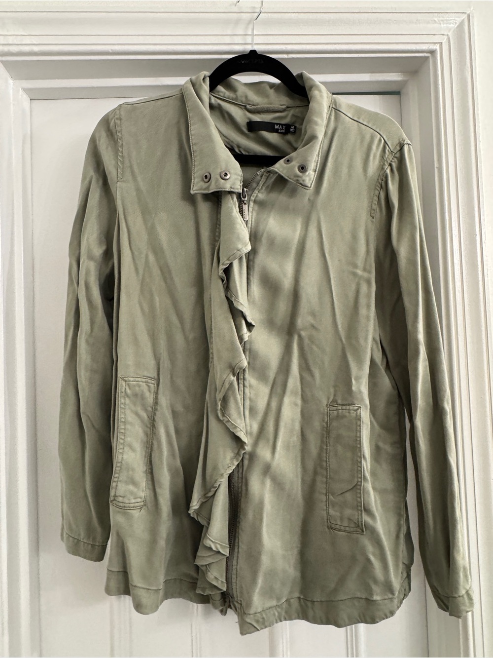 Max Jeans Olive Green Ruffle-Trim Utility Jacket
